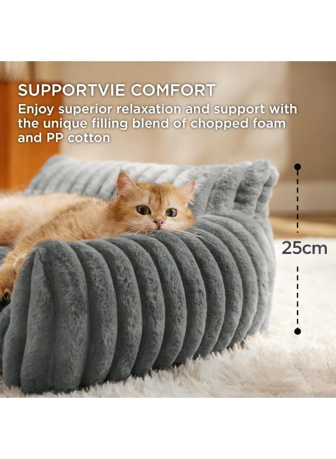 Pet bed - Premium and Adorable Sofa for Pet Cats - Fluffy Cat beds with Luxury High-Quality Corduroy Fabric, Suitable as a Pet Bed for Cats and Small Dogs,  Supportive Pet Sofa, 60cm,Grey - Image 2